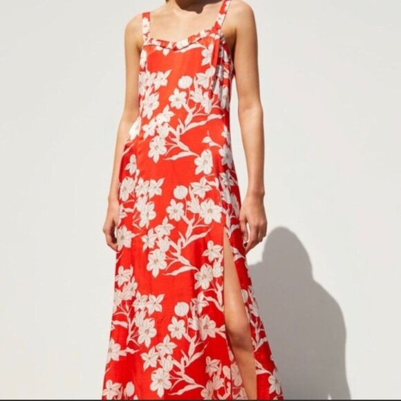 Zara Red & White Midi Dress Sleeveless Side Split Mermaidcore Bloomcore Size M - Picture 2 of 7